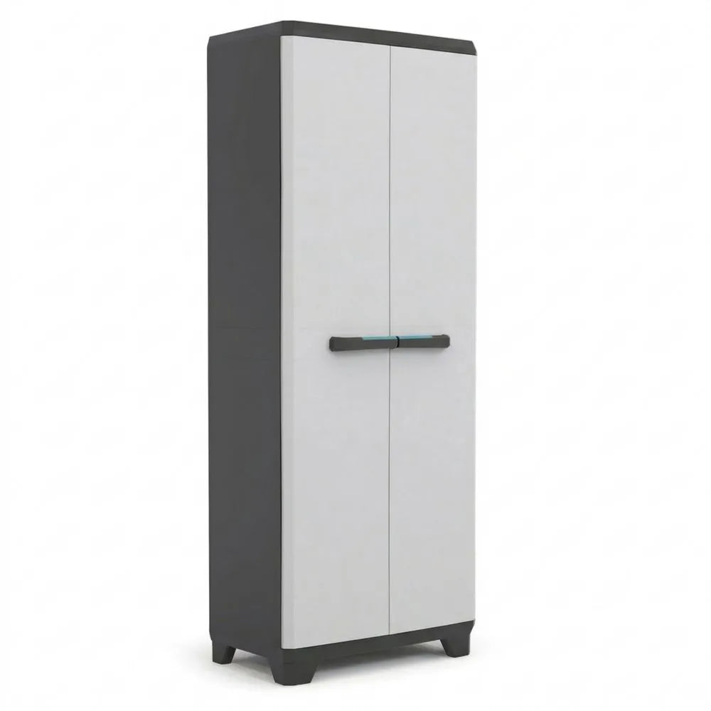 Hochschrank aus Kunststoff, 68 x 39 x 173 cm, hellgrau/schwarz/blau
