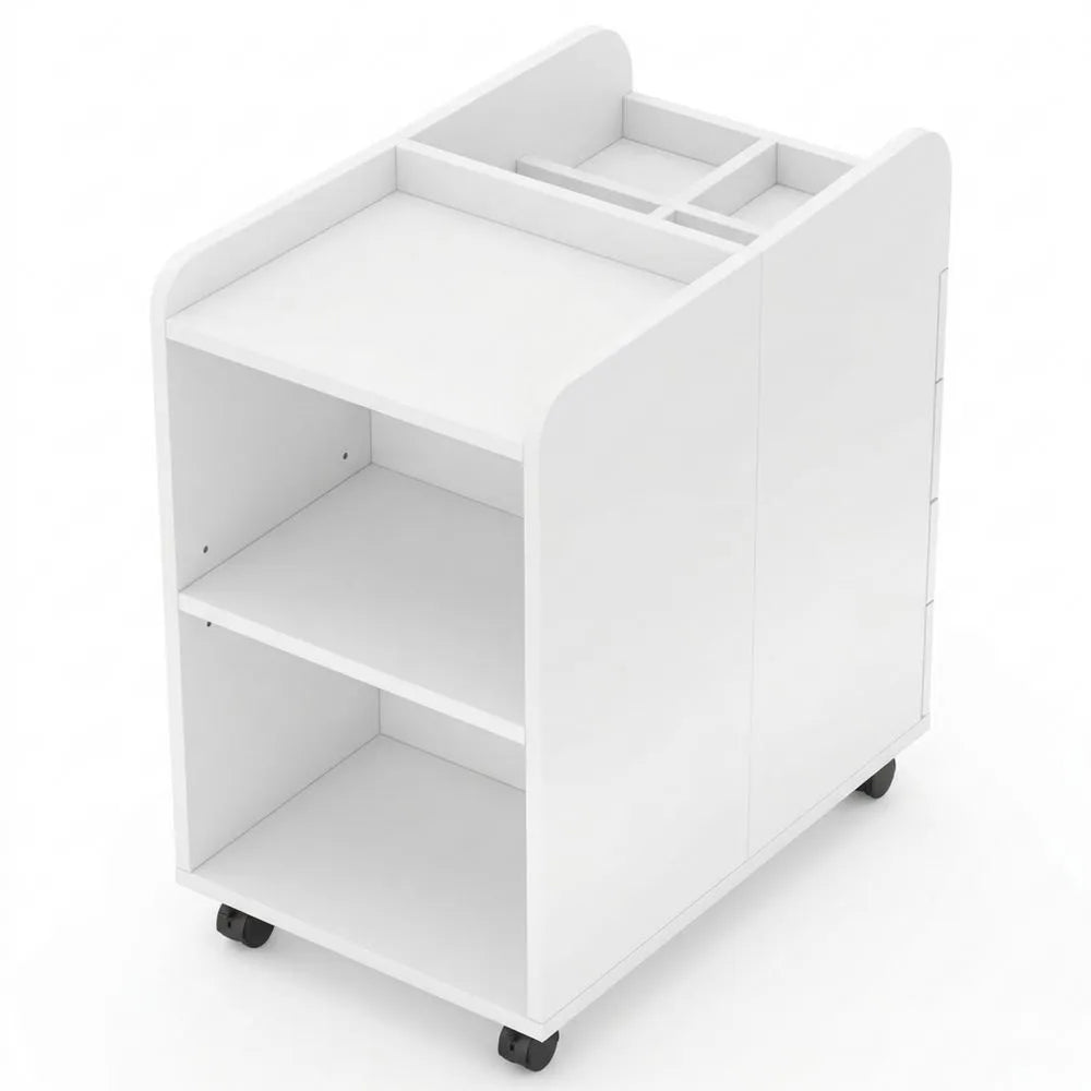 Moderner Rollcontainer mit variablen Ablagen, Schubladen und Stauraum in Weiß