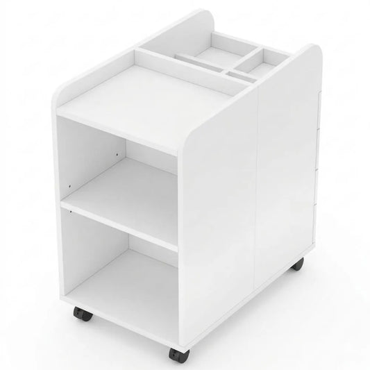 Moderner Rollcontainer mit variablen Ablagen, Schubladen und Stauraum in Weiß