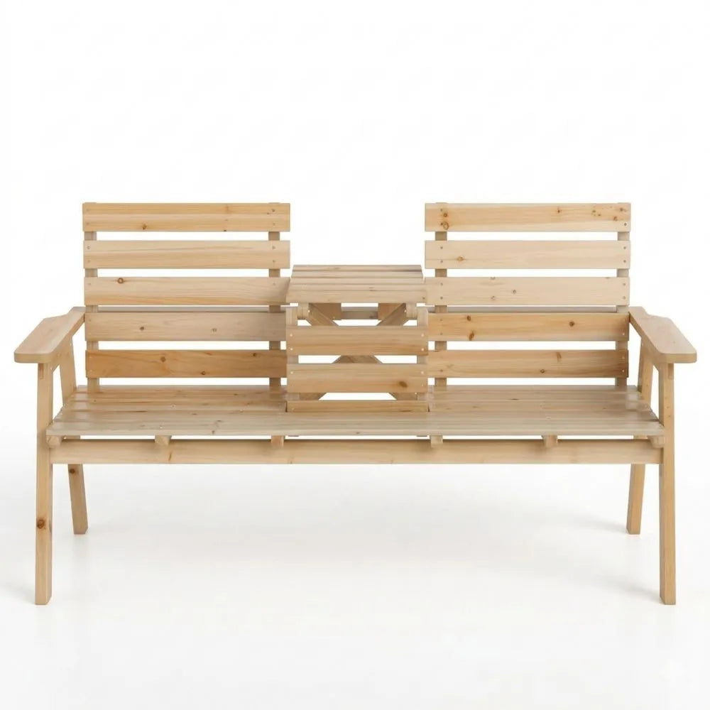 Ergonomische Gartenbank mit Klapptisch, Holzsitzbank für drei Personen, Rücken- und Armlehne, bis 320 kg belastbar