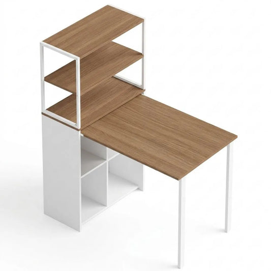 Klappbarer Schreibtisch mit Regal in Naturholz, 105 x 60 x 127 cm