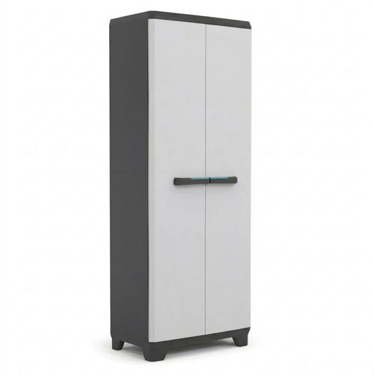 Hochschrank aus Kunststoff, 68 x 39 x 173 cm, hellgrau/schwarz/blau